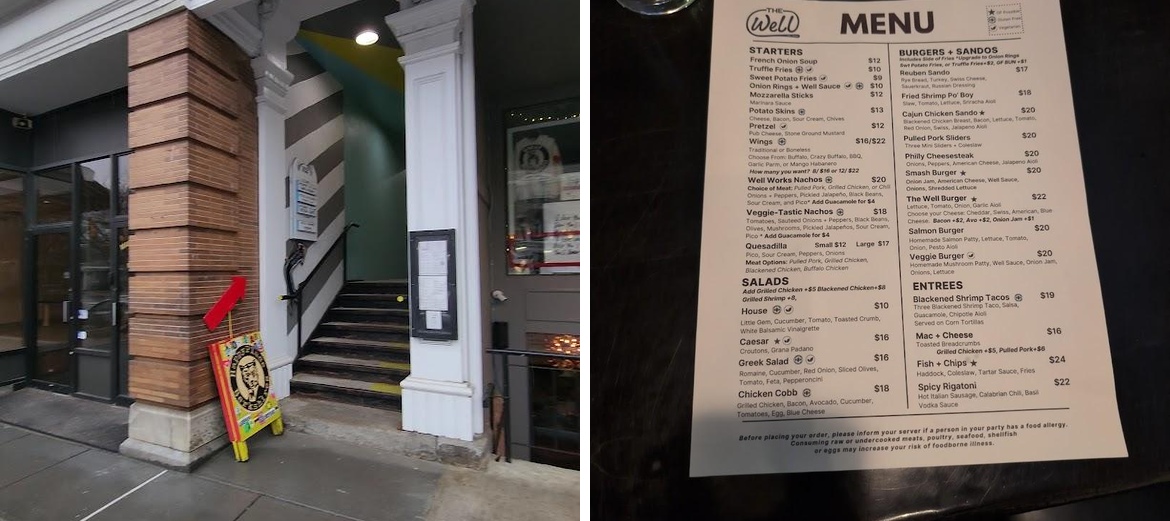The Well Restaurant + Bar Menu
