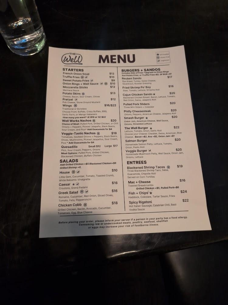 The Well Restaurant + Bar Menu image 2